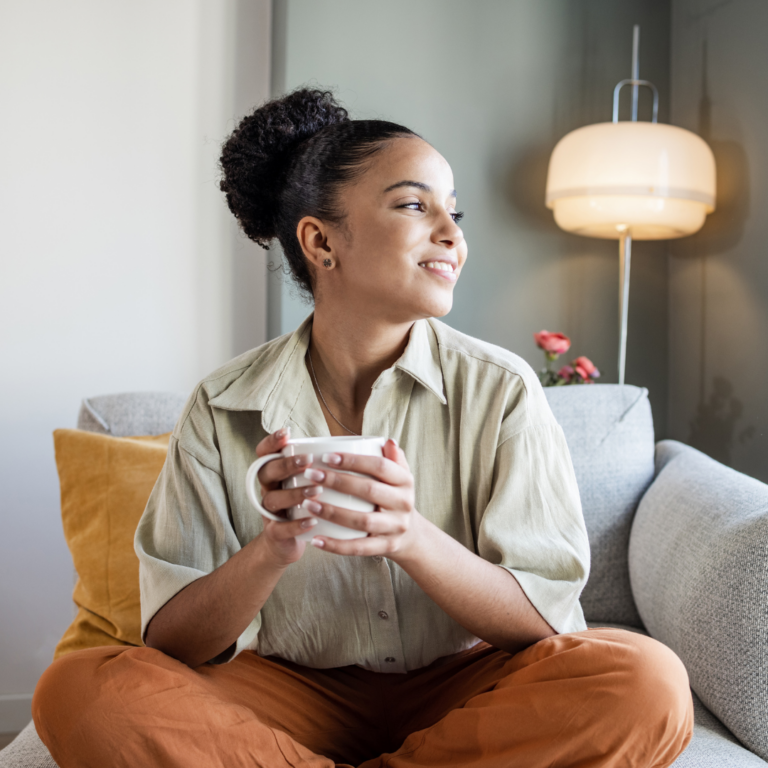 woman relaxing with a cup of tea